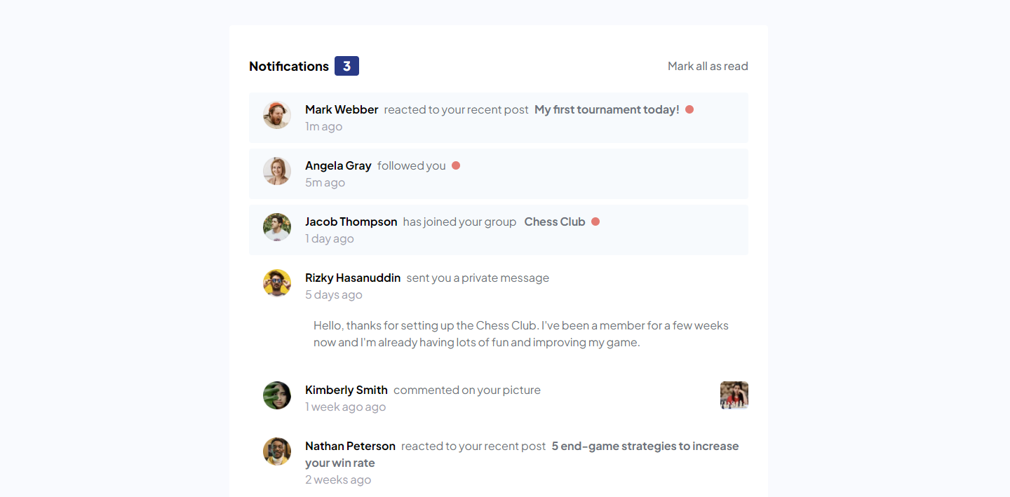 notifications page